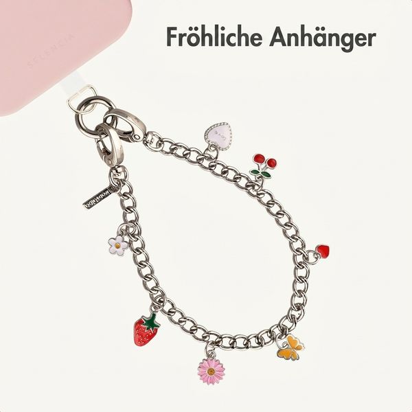 Selencia Rivièra MagSafe Backcover mit abnehmbaren Haken für das Apple iPhone 15 - Sorbet Pink + Chain Charm - Silver
