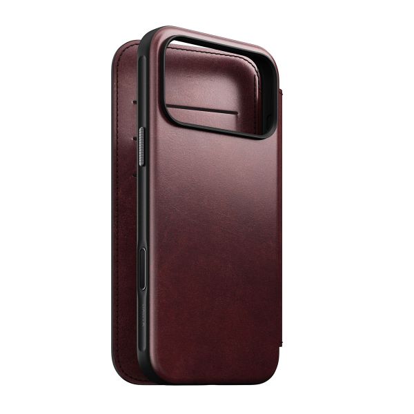 Nomad Modern Horween Leather Folio Bookcase mit MagSafe Apple iPhone 17 Pro Max - Burgundy