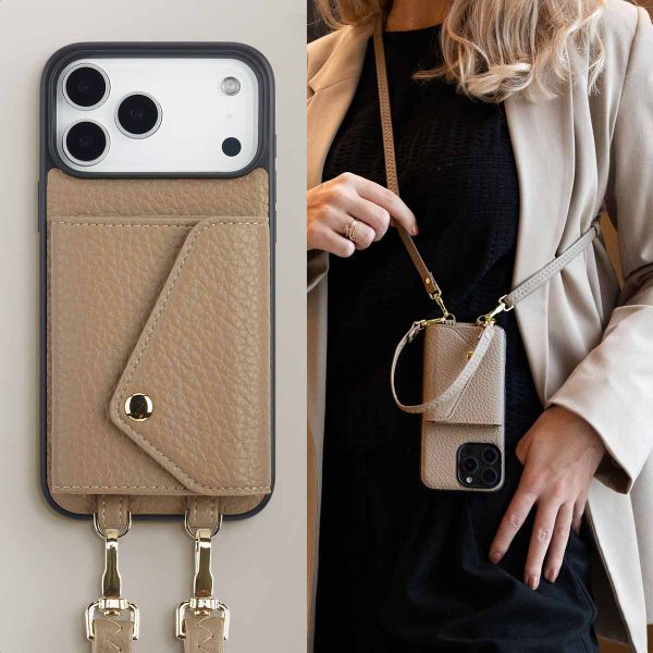 Selencia Sera HandyHülle mit Kordel und Umschlag-Kartenhalter Apple iPhone 18 Pro / 17 Pro - Taupe