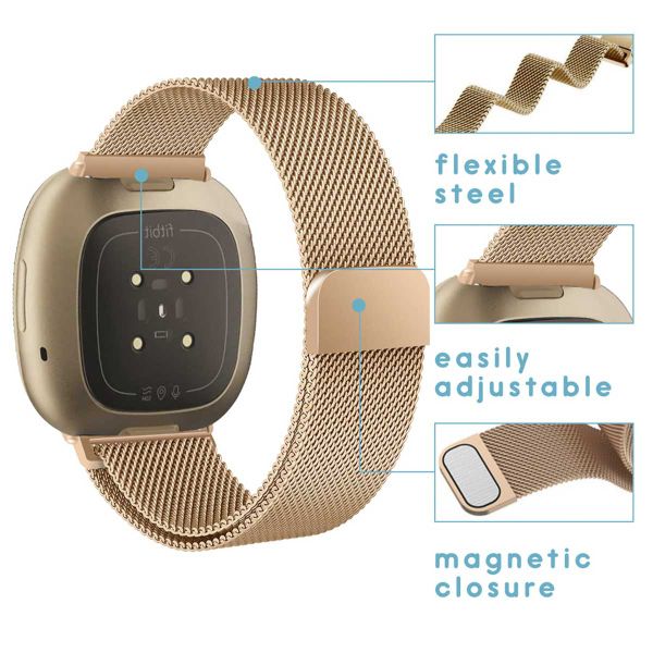 imoshion Milanese Armband Multipack für das Fitbit Versa 4 / 3 / Sense (2) - Schwarz / Rosé Gold