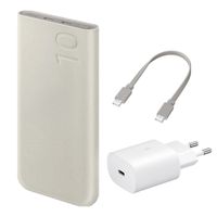 Samsung Original Powerbank-Bundle | Samsung Galaxy Akku-Pack 10.000 mAh - 2x USB-C - Beige + Samsung 25 Watt USB-C Adapter - Weiß