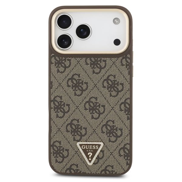 Guess Classic Triangle Logo Leather Back Cover mit MagSafe Apple iPhone 17 Pro Max - Braun