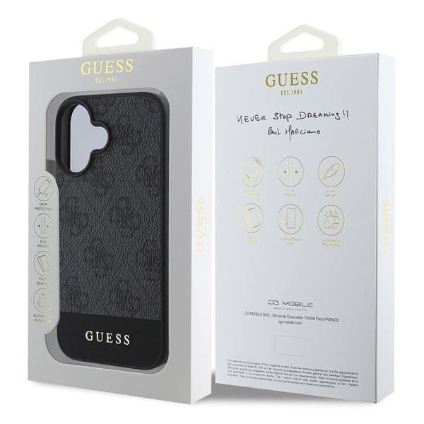 Guess Bottom Stripe 4G Back Cover für das iPhone 16 - Grau