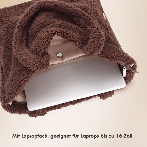 Selencia Zaya Tote Bag - Teddy Laptoptasche 16 Zoll - Choco Brown