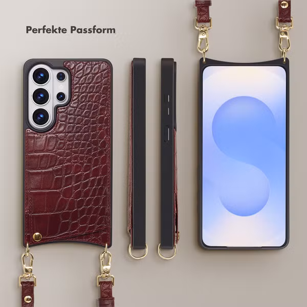 Selencia Nova Croco HandyHülle mit Kordel und Kartenhalter Samsung Galaxy S26 Ultra - Burgundy