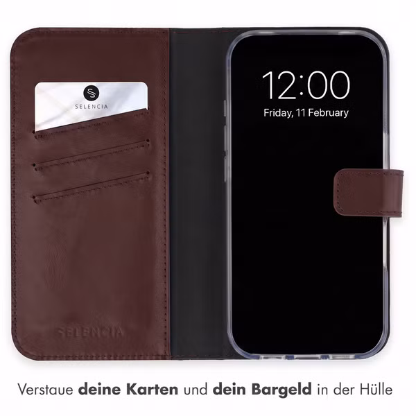 Selencia Echtleder Klapphülle Apple iPhone 18 Pro Max / 17 Pro Max - Braun
