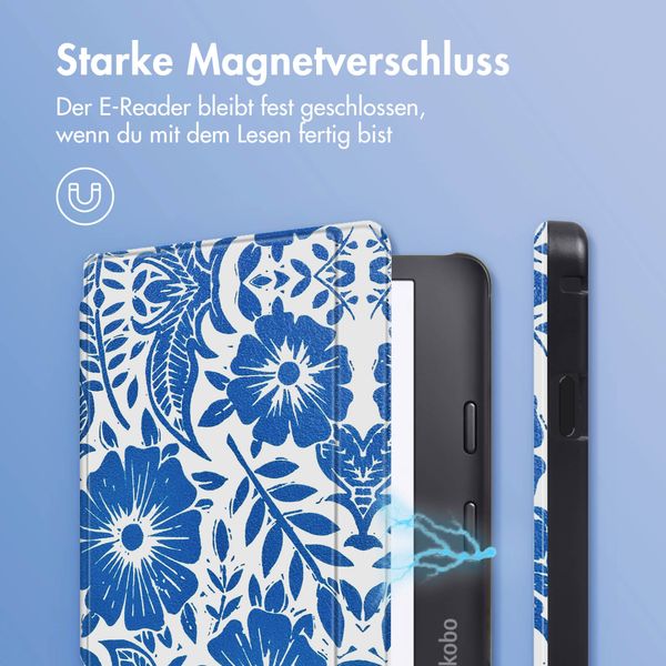 imoshion Design Slim Hard Case Sleepcover mit Stand Kobo Libra 2 / Tolino Vision 6 - Flower Tile