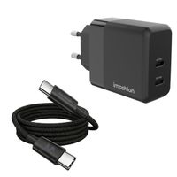 imoshion Wandladegerät - Netzteil - 2x USB-C 40 W + geflochtenes USB-C-zu-USB-C-Kabel 100 W - 1 Meter - Schwarz