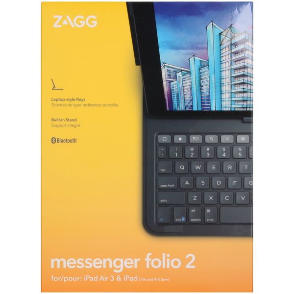 ZAGG Messenger Folio 2 Tablet-Hülle mit Tastatur für das iPad 9 (2021) 10.2 Zoll / iPad 8 (2020) 10.2 Zoll / iPad 7 (2019) 10.2 Zoll 