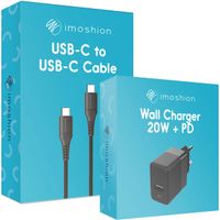 imoshion Wand-Ladegerät mit USB-C- auf USB-C Kabel - Ladegerät - Geflochtenes Gewebe - 20 Watt - 1,5 m - Schwarz