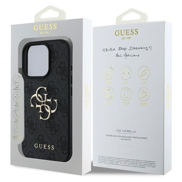 Guess 4G Metal Logo Back Cover für das iPhone 16 Pro Max - Schwarz