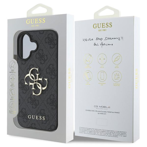 Guess 4G Metal Logo Back Cover für das iPhone 16 - Schwarz