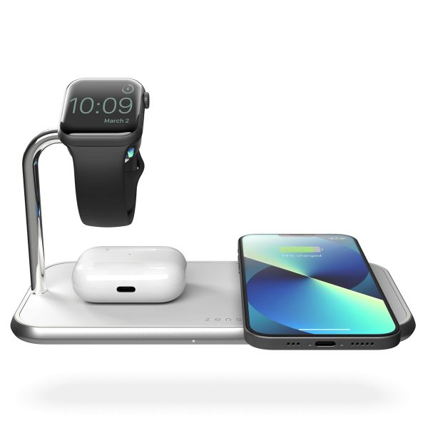 Zens Aluminium 3-in-1 Wireless Charger | Doppelte kabellose Ladematte + Apple Watch - Weiß