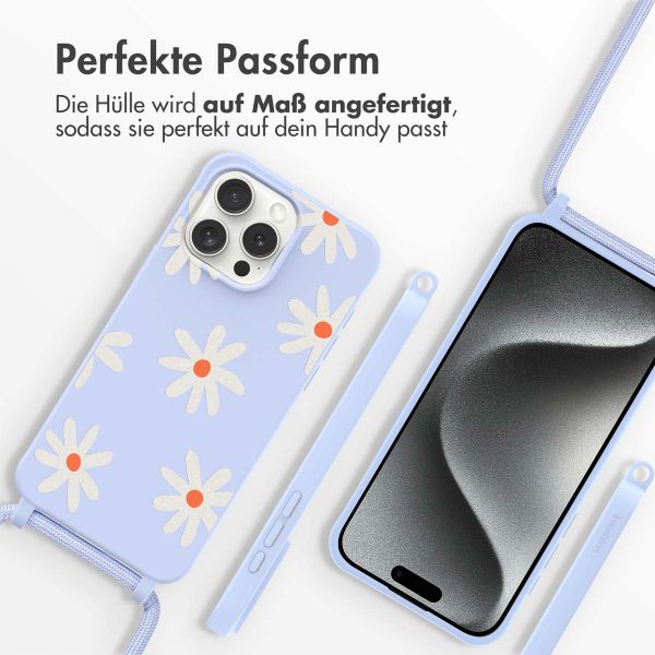 imoshion Silikonhülle design mit Band für das iPhone 15 Pro - Lila Flower Distance