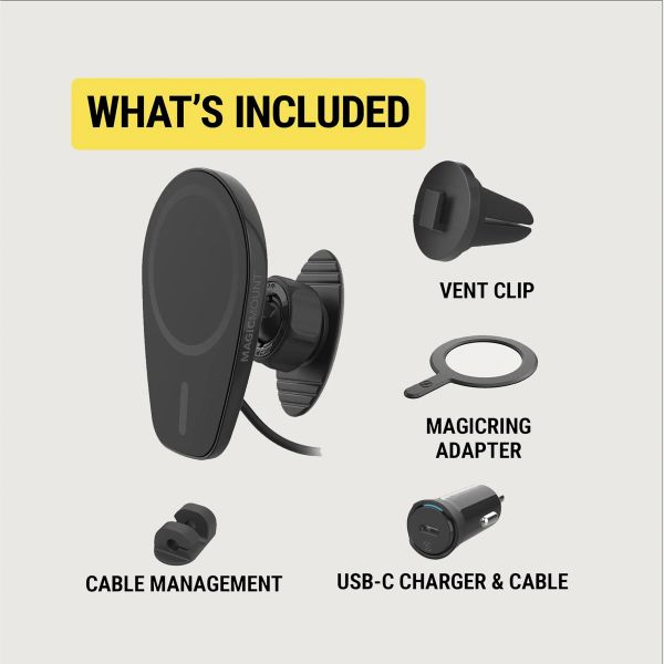 Scosche Magic Mount PRO (Gen 6) Kabelloses MagSafe-Autoladegerät – Armaturenbrett / Lüftungsgitter – Schwarz