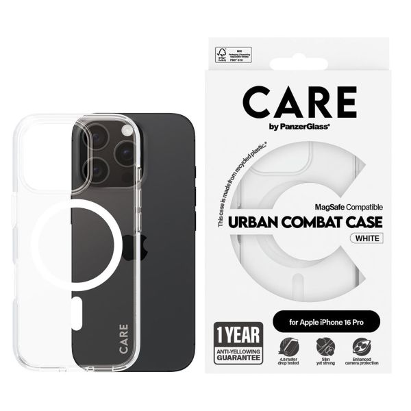 CARE by PanzerGlass Urban Combat Case MagSafe für das iPhone 16 Pro - Transparent / Weiß