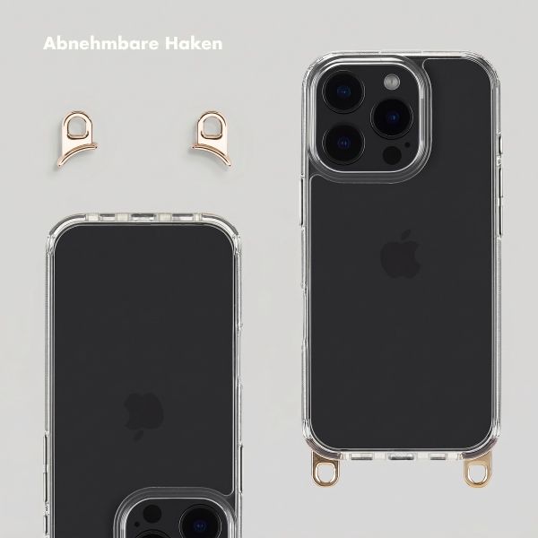 Transparentes Backcover mit abnehmbaren Haken für das Apple iPhone 16 Pro Max + Lova Handgelenkband - Tortoise Leopard