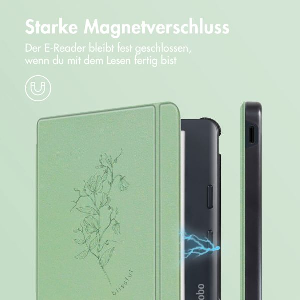 imoshion Design Slim Hard Case Sleepcover mit Stand für das Kobo Libra Colour - Floral Green