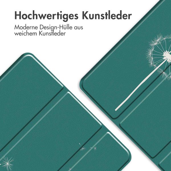 imoshion Design Trifold Klaphülle Apple iPad 9 (2021) 10.2 Zoll / iPad 8 (2020) 10.2 Zoll / iPad 7 (2019) 10.2 Zoll - Petrol Green Dandelion