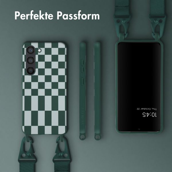 Selencia SilikonHülle design mit abnehmbarem Band Samsung Galaxy S23 - Irregular Check Green