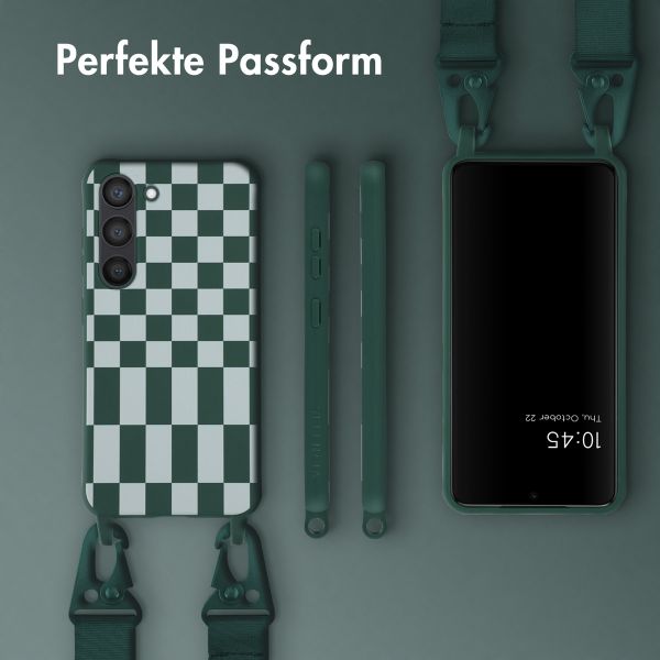 Selencia Silikonhülle design mit abnehmbarem Band für das Samsung Galaxy S23 - Irregular Check Green