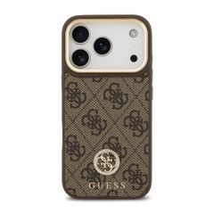 Guess Classic Strass Logo Leather Back Cover mit MagSafe Apple iPhone 17 Pro - Braun
