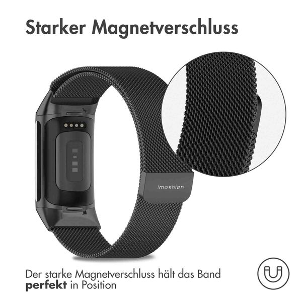 imoshion Mailändische Magnetarmband für das Fitbit Charge 5 / Charge 6 - Größe M - Schwarz