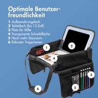 imoshion Reisetisch - Tablethalter Auto - 7 Aufbewahrungsfächer - Inklusive 2 Malvorlagen - Schwarz