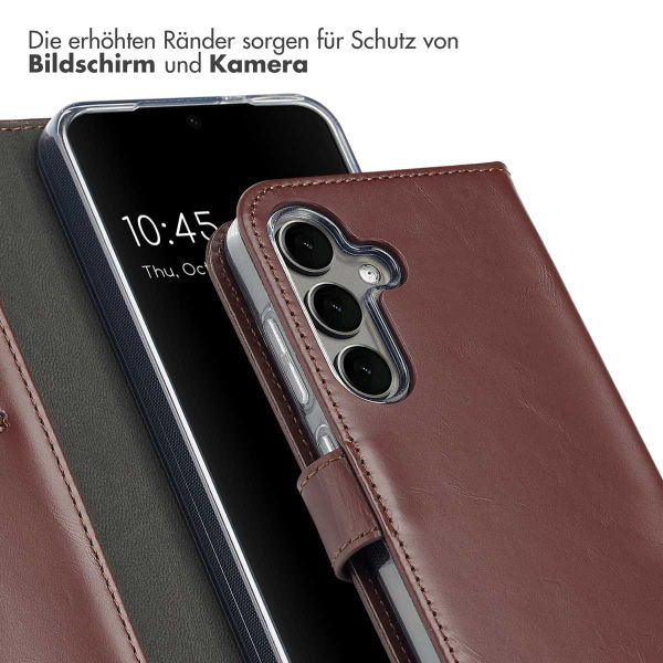 Selencia Echtleder Klapphülle für das Samsung Galaxy S25 Plus - Dunkelbraun