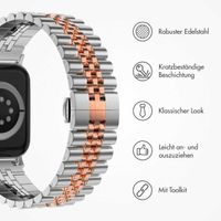 Selencia Jubilee-Edelstahlarmband für Apple Watch Series 1 t/m 9 / SE (38/40/41 mm) | Series 10 / 11 (42 mm) - Zilver & Rosé Goud / Silver & Rose Gold