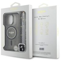 Guess MagSafe IML Glitter Case mit Beads Strap Apple iPhone 16 Pro - Schwarz