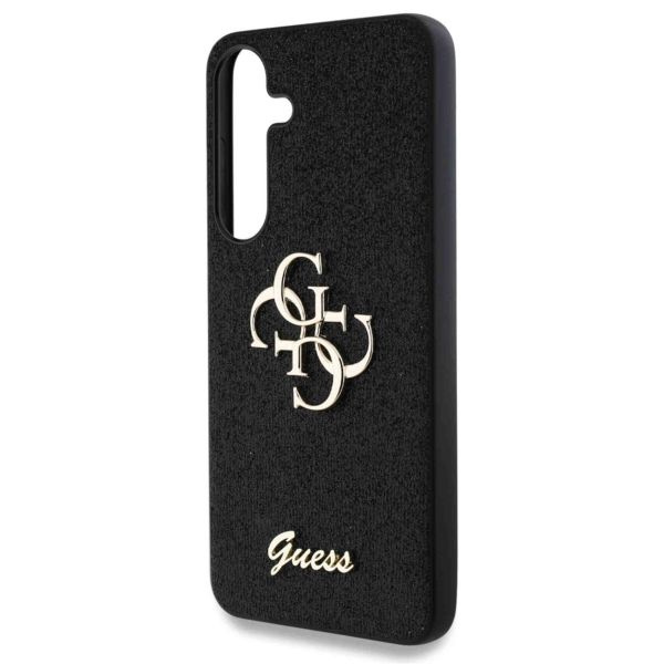 Guess 4G Metal Logo Back Cover mit Glitter Samsung Galaxy S25 - Schwarz