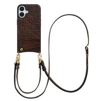 Selencia Nova Croco HandyHülle mit Kordel und Kartenhalter Apple iPhone 16 - Choco Brown