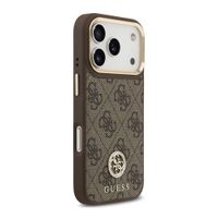 Guess Classic Strass Logo Leather Back Cover mit MagSafe Apple iPhone 17 Pro - Braun