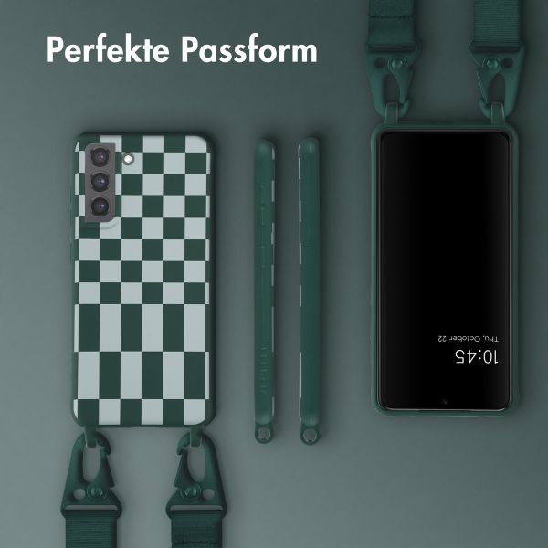 Selencia SilikonHülle design mit abnehmbarem Band Samsung Galaxy S21 FE - Irregular Check Green