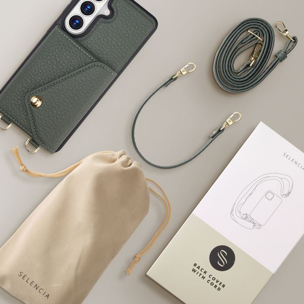 Selencia Sera HandyHülle mit Kordel und Umschlag-Kartenhalter Samsung Galaxy S26 - Sage Green