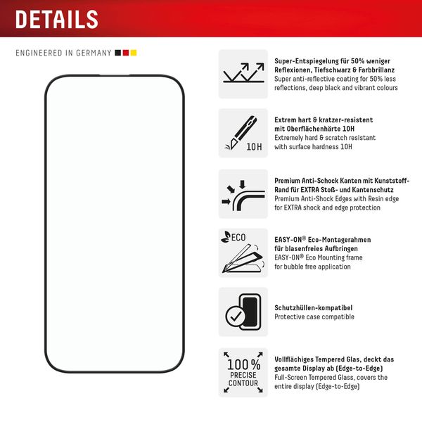 Displex Bildschirmschutzfolie Real Glass Full Cover Apple iPhone 16 Pro Max