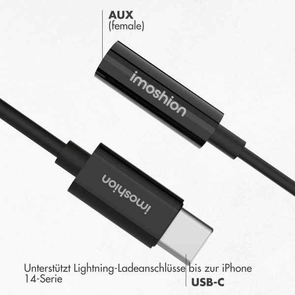 imoshion AUX-Adapter – USB-C auf 3,5 mm/Audio-Klinkenadapter – USB-C Stecker auf AUX-Buchse – Schwarz