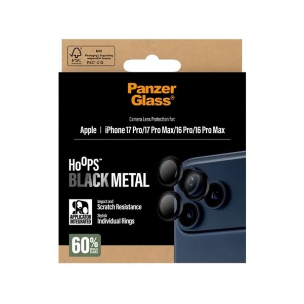 PanzerGlass Kameraprotektor Hoops Optic Rings für das Apple iPhone 17 Pro / Apple iPhone 17 Pro Max - Schwarz