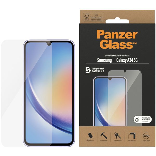 PanzerGlass Ultra-Wide Fit Antibakterieller Displayschutz für das Samsung Galaxy A34 (5G)