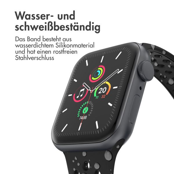 imoshion Silikon Sport⁺ Armband für  Apple Watch Series 1 - 9 / SE (38/40/41 mm) | Series 10 / 11 (42 mm) - Größe M/L - Schwarz