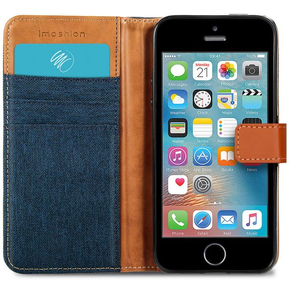 imoshion Luxuriöse Canvas-Klapphülle iPhone SE / 5 / 5s - Dunkelblau