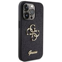 Guess 4G Metal Logo Back Cover mit Glitter für das iPhone 15 Pro - Schwarz