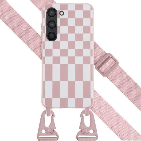 Selencia Silikonhülle design mit abnehmbarem Band für das Samsung Galaxy S23 - Irregular Check Sand Pink