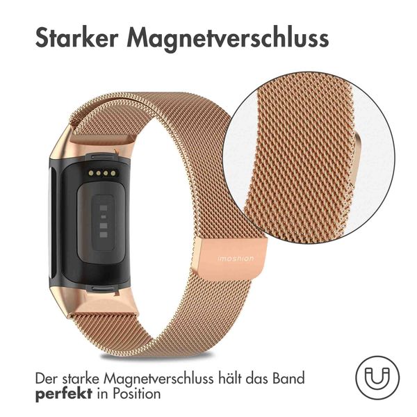 imoshion Mailändische Magnetarmband für das Fitbit Charge 5 / Charge 6 - Größe M - Rose Gold