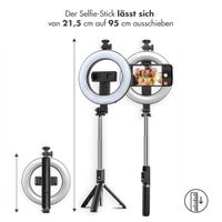 imoshion 3-in-1 Pro Bluetooth Selfiestick + Dreibeinstativ + 6-Zoll-Ringfülllicht – Ringleuchte Smartphone – Selfiestick Bluetooth – Ringlicht mit Stativ – Verstellbar – Schwarz