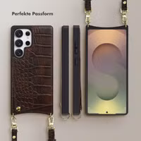 Selencia Nova Croco HandyHülle mit Kordel und Kartenhalter Samsung Galaxy S25 Ultra - Choco Brown