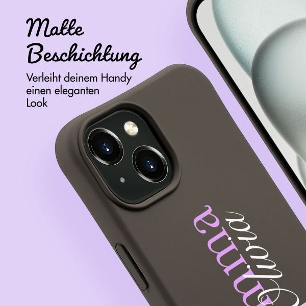 Personalisierte Color Backcover MagSafe mit abtrennbarem Band und Namen für iPhone 15 - Black Coffee