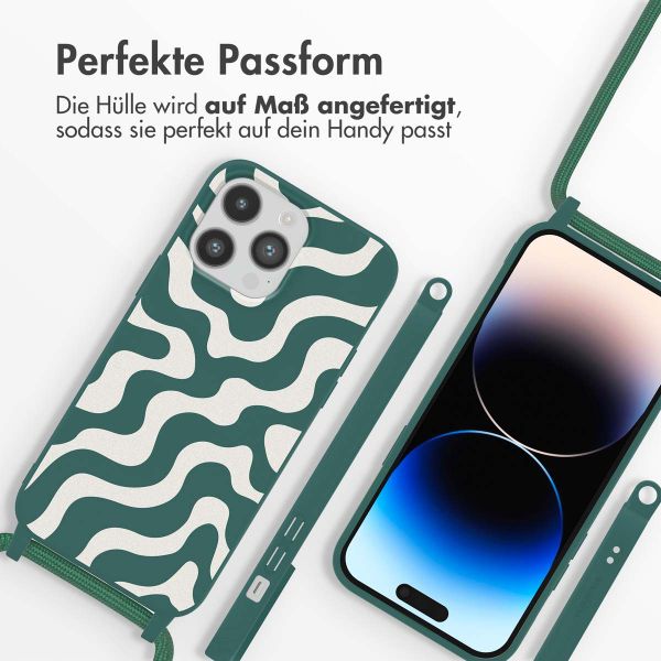 imoshion Silikonhülle design mit Band für das iPhone 14 Pro - Petrol Green Groovy