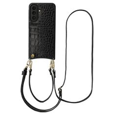 Selencia Nova Croco HandyHülle mit Kordel und Kartenhalter Samsung Galaxy A57 (5G) - Schwarz
